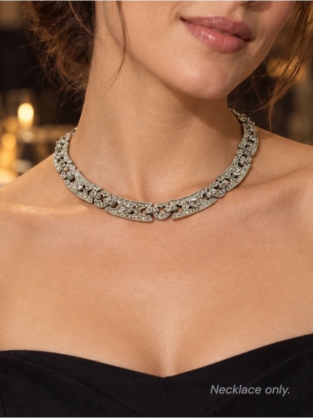 Vintage Carolee Silver Tone Rhinestone Collar | 90s Glam